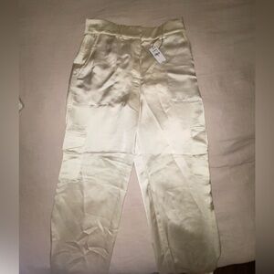 Cream satin straight leg trousers from express